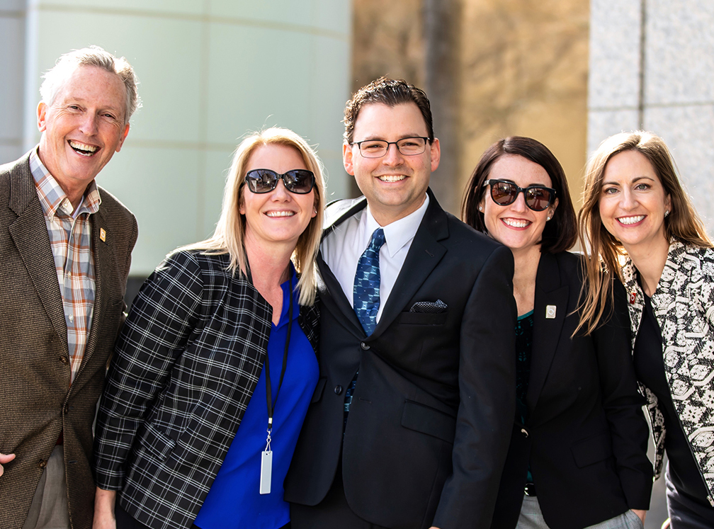 River City Bank's Jeremy Spencer with the team from Bender Insurance Solutions: Steve Bender, Heather Rohr, Maggie Bender-Johnson, and Lisa Bracero