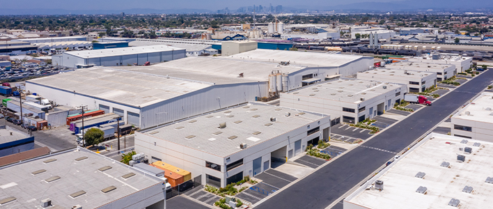 Aerial view of Gray colored warehouses
